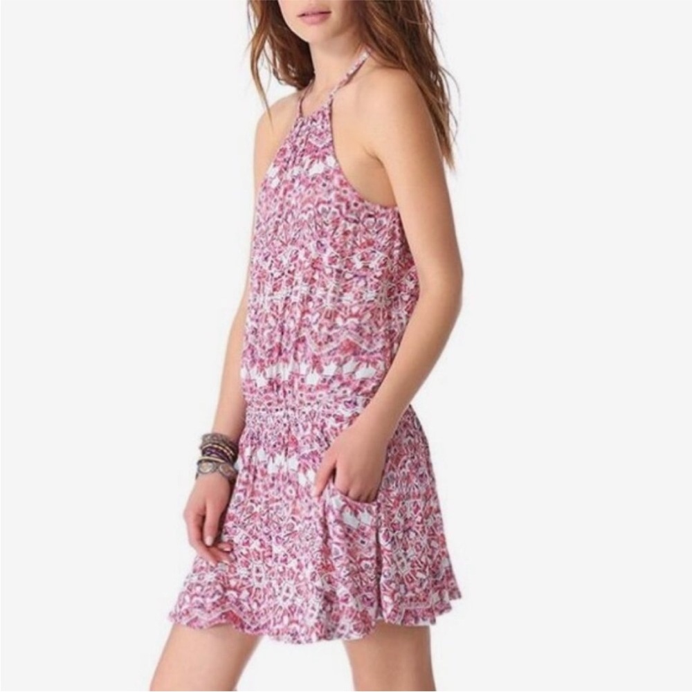 Free People pink blue drop waist sleeveless halter racerback dress size Medium‎